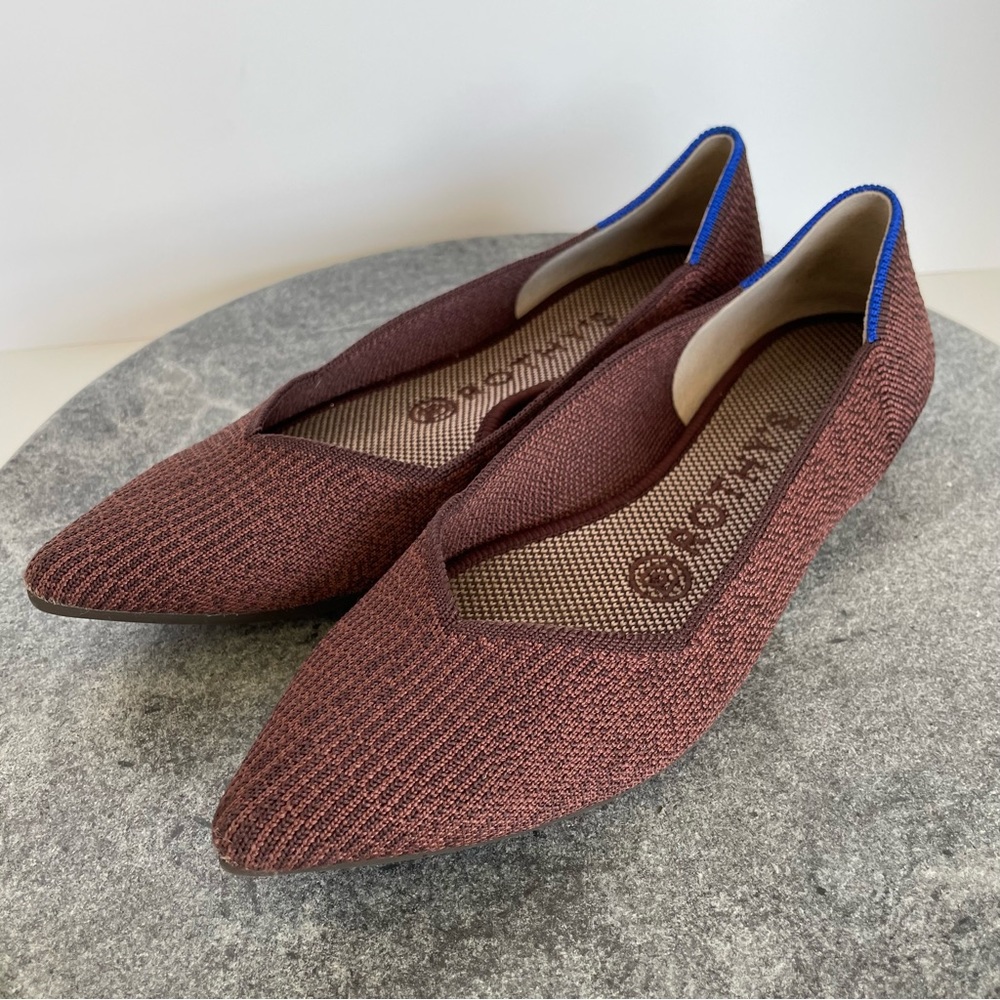 Rothys Truffle Python Brown Print The Point Flats… - image 1